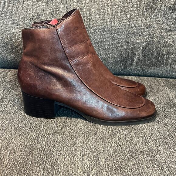 Enzo Angiolini Leather Ankle Boots Mens 10 Brown Side Zip Boho Western Chic - Picture 3 of 9